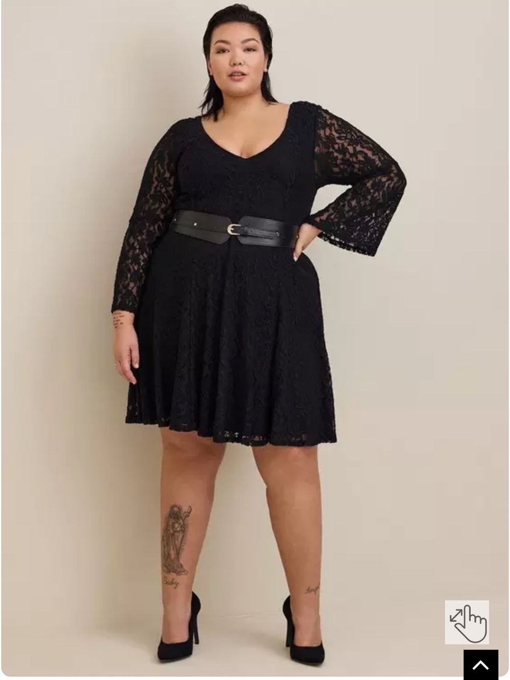 torrid Black Lace V-Neck Long Sleeve Skater Dress